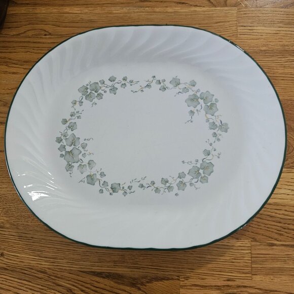 Corelle Other - Corelle Callaway Serving Platter 12.25" white plate swirl rim green trim ivy